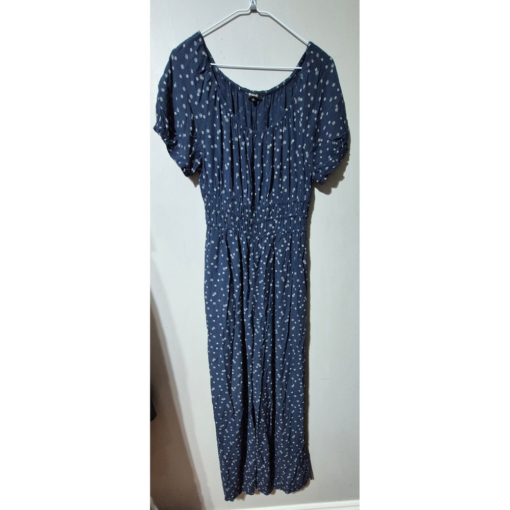 Madewell Navy Blue Floral Ditsy Smocked Wide Leg Jumpsuit Medium CKP473723032